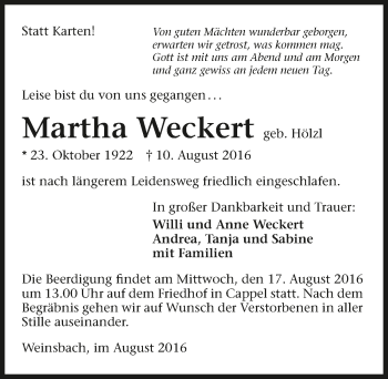 Traueranzeige von Martha Weckert 