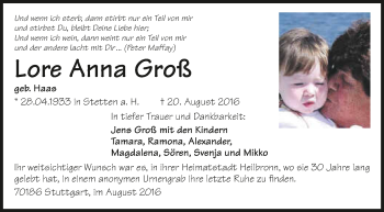 Traueranzeige von Lore Anna Groß 