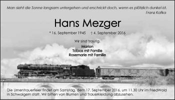 Traueranzeige von Hans Mezger 