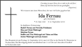 Traueranzeige von Ida Fernau 