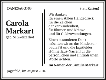 Traueranzeige von Carola Markart 