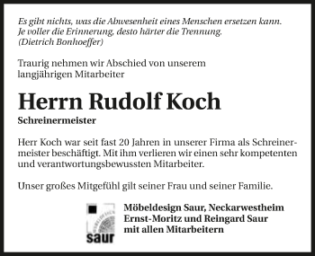 Traueranzeige von Rudolf Koch 