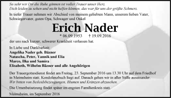 Traueranzeige von Erich Nader 