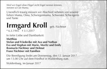 Traueranzeige von Irmgard Kroll 