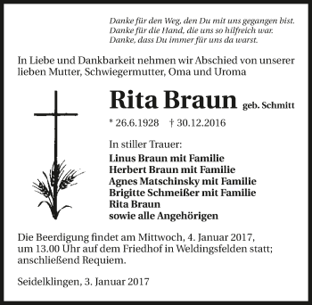 Traueranzeige von Rita Braun 