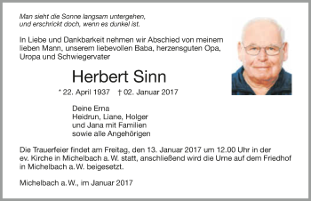 Traueranzeige von Herbert Sinn 