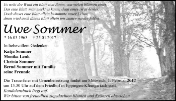 Traueranzeige von Uwe Sommer 