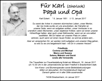 Traueranzeige von Karl Eckert 