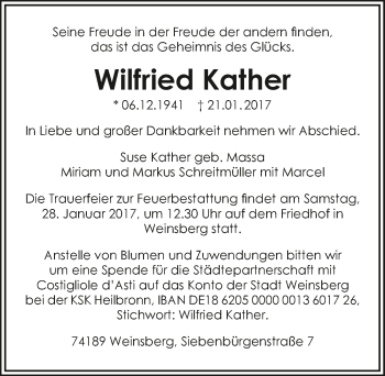 Traueranzeige von Wilfried Kather 