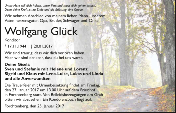Traueranzeige von Wolfgang Glück 