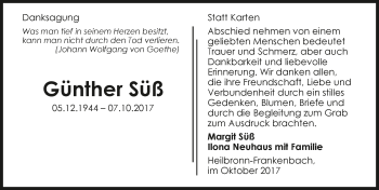 Traueranzeige von Günther Süß 