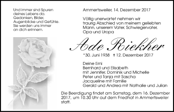 Traueranzeige von Ade Riekher 