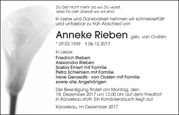 Traueranzeige von Anneke Rieben 