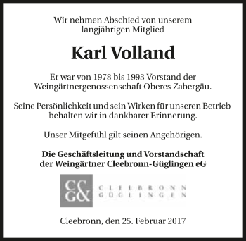 Traueranzeige von Karl Volland 
