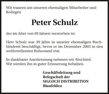 Traueranzeige von Peter Schulz 