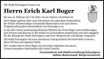 Traueranzeige von Erich Karl Boger 