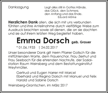 Traueranzeige von Emma Dorsch 