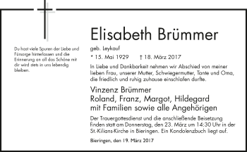 Traueranzeige von Elisabeth Brümmer 