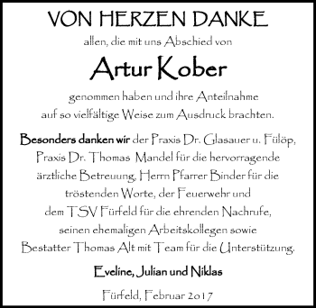 Traueranzeige von Artur Kober 