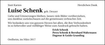 Traueranzeige von Luise Schenk 