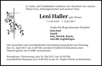 Traueranzeige von Leni Haller 
