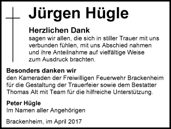 Traueranzeige von Jürgen Hügle 