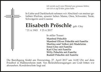 Traueranzeige von Elisabeth Pröschle 