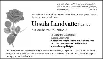 Traueranzeige von Ursula Landvatter 