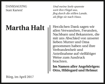 Traueranzeige von Martha Halt 