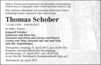 Traueranzeige von Thomas Schober 