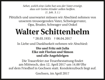 Traueranzeige von Walter Schittenhelm 