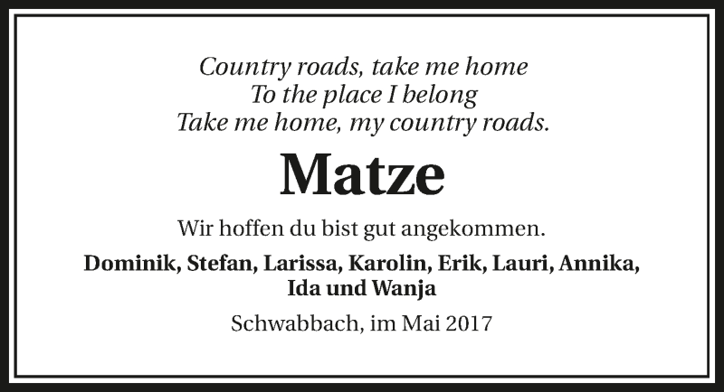  Traueranzeige für Martin Klappenecker vom 01.06.2017 aus 