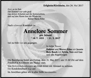 Traueranzeige von Annelore Sommer 