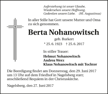 Traueranzeige von Berta Nohanowitsch 