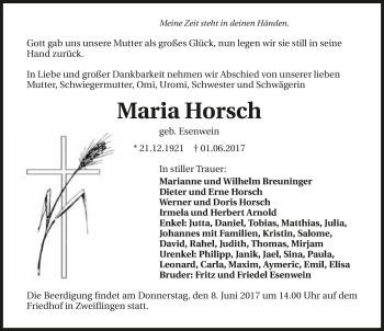 Traueranzeige von Maria Horsch 