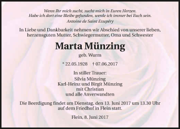 Traueranzeige von Marta Münzing 
