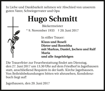 Traueranzeige von Hugo Schmitt 
