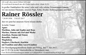 Traueranzeige von Rainer Rössler 