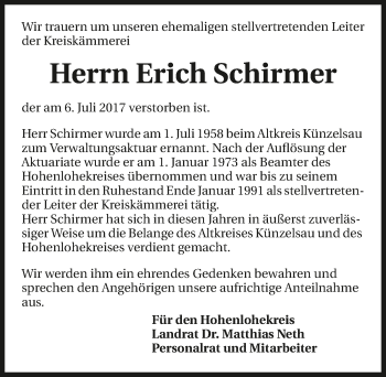 Traueranzeige von Erich Schirmer 