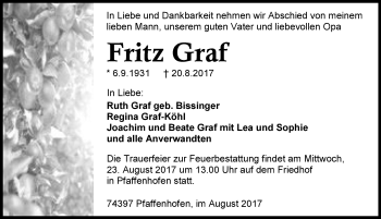 Traueranzeige von Fritz Graf 