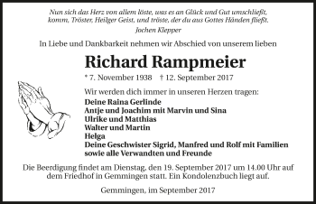 Traueranzeige von Richard Rampmeier 