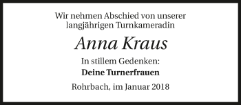 Traueranzeige von Anna Kraus 