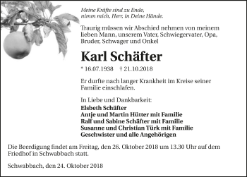 Traueranzeige von Karl Schäfter 