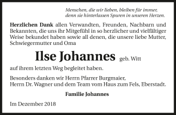 Traueranzeige von Ilse Johannes 