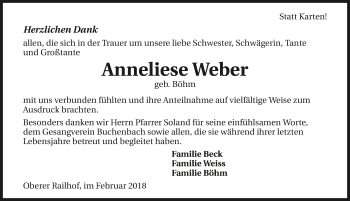 Traueranzeige von Anneliese Weber 