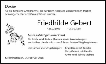 Traueranzeige von Friedhilde Gebert 
