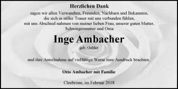 Traueranzeige von Ingeborg Ambacher 
