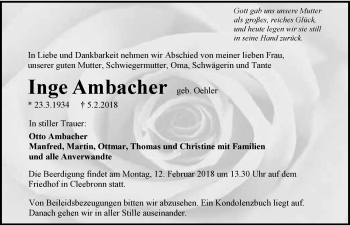 Traueranzeige von Ingeborg Ambacher 