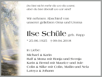 Traueranzeige von Ilse Schüle 