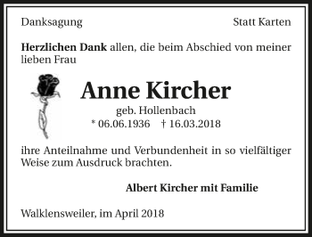 Traueranzeige von Anne Kircher 